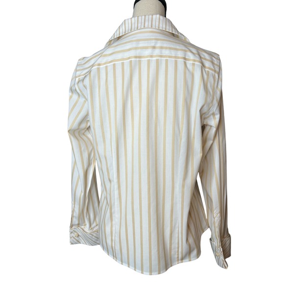 Talbots Button-up Blouse in Gold and White Stripes, Size 8 - Picture 3 of 6